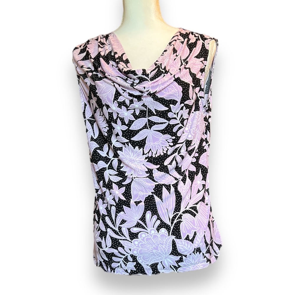 Black Label by Evan-Piccone. Lavender blk/wht floral print blouse size large